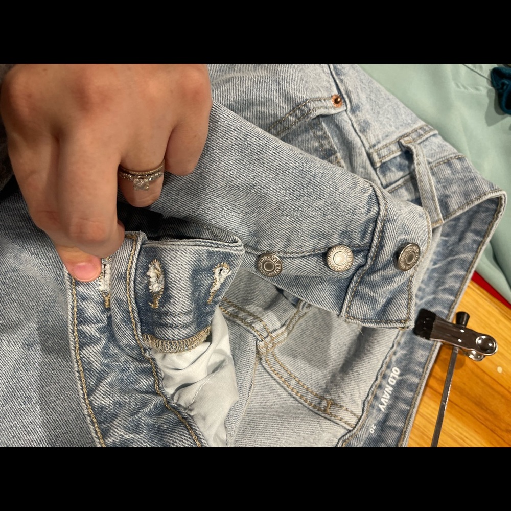 Old Navy super high rise boot cut distressed denim jeans